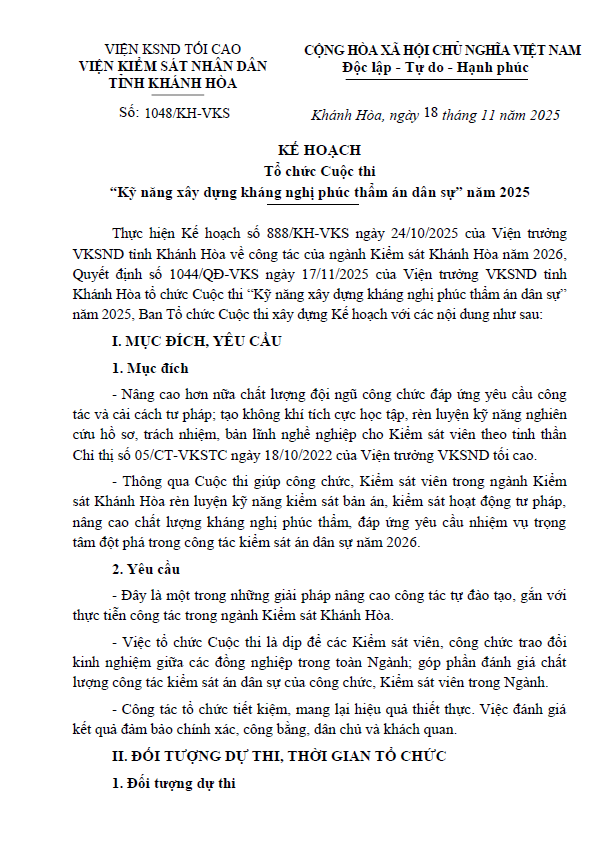 Kế hoạch tổ chức cuộc thi 