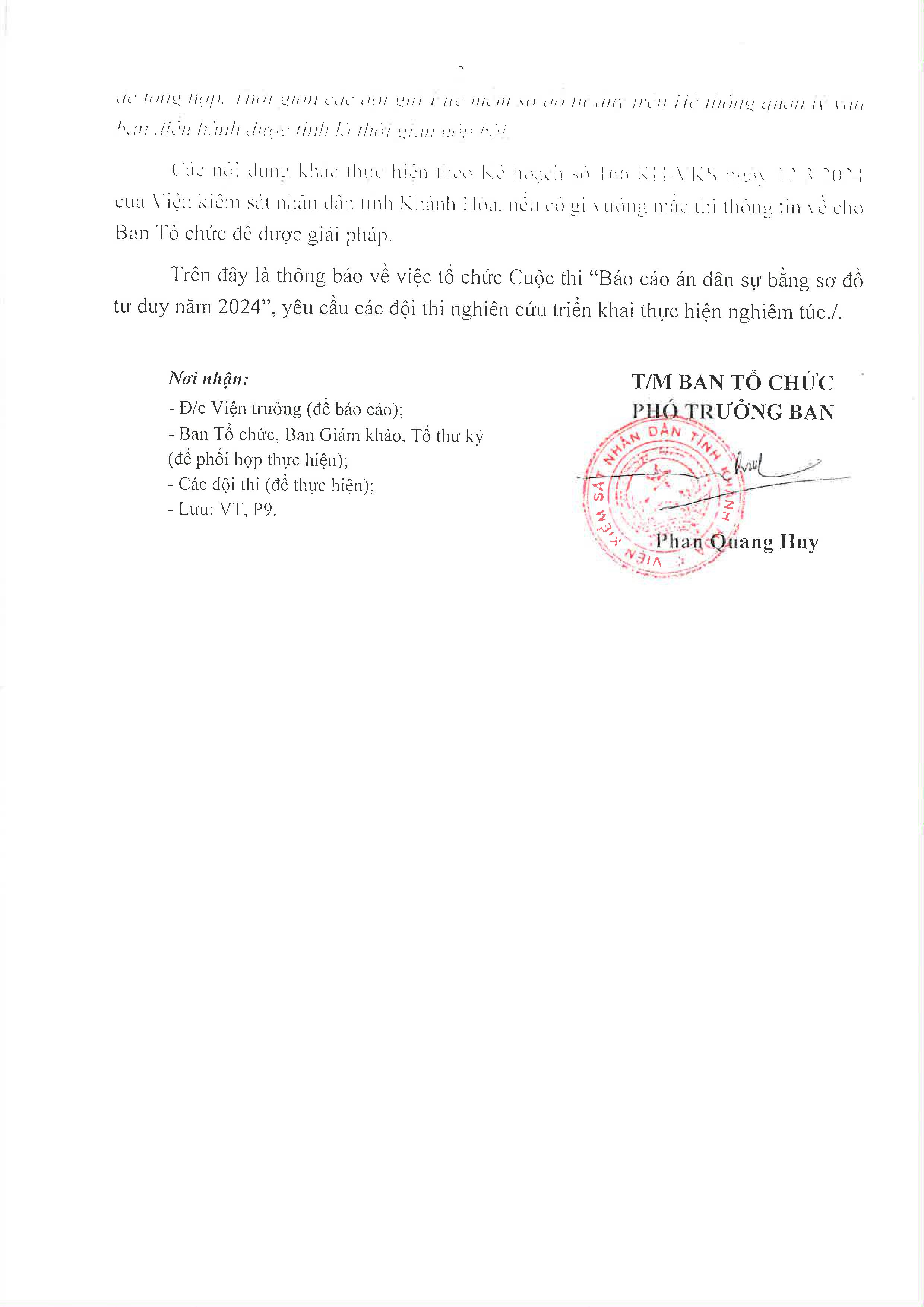 Thông báo số 309/TB-VKSKH ngày 03/5/2024 về việc tổ chức cuộc thi 
