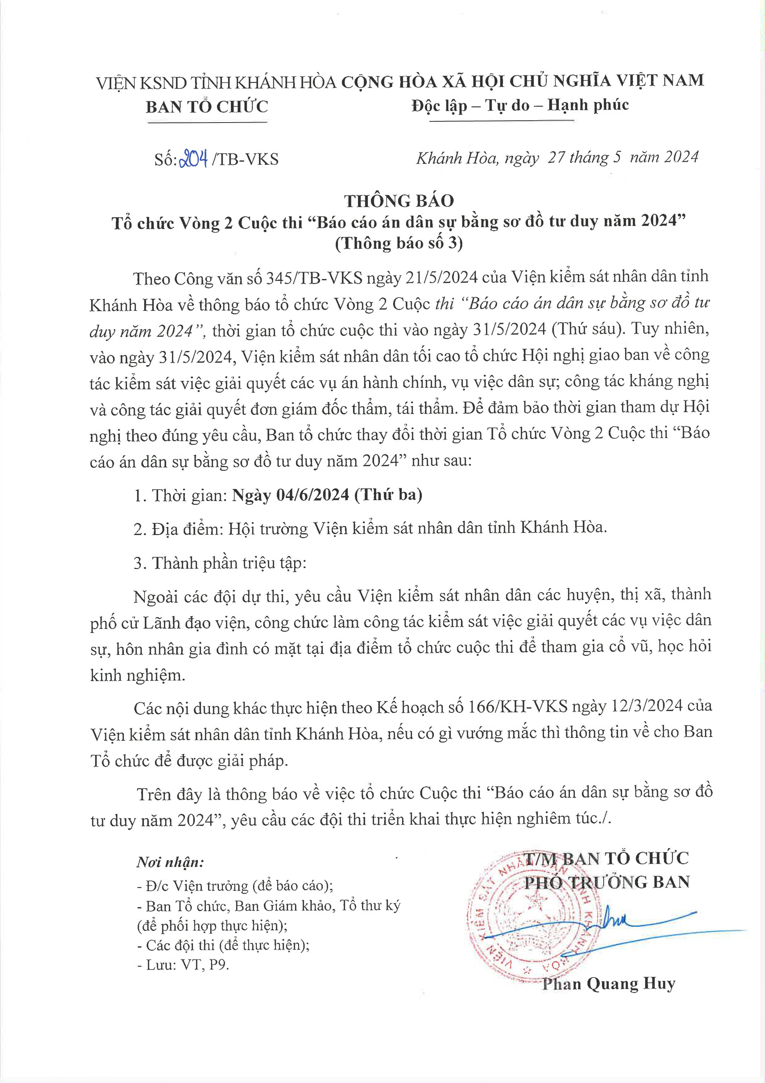 Thông báo tổ chức vòng 2 cuộc thi 