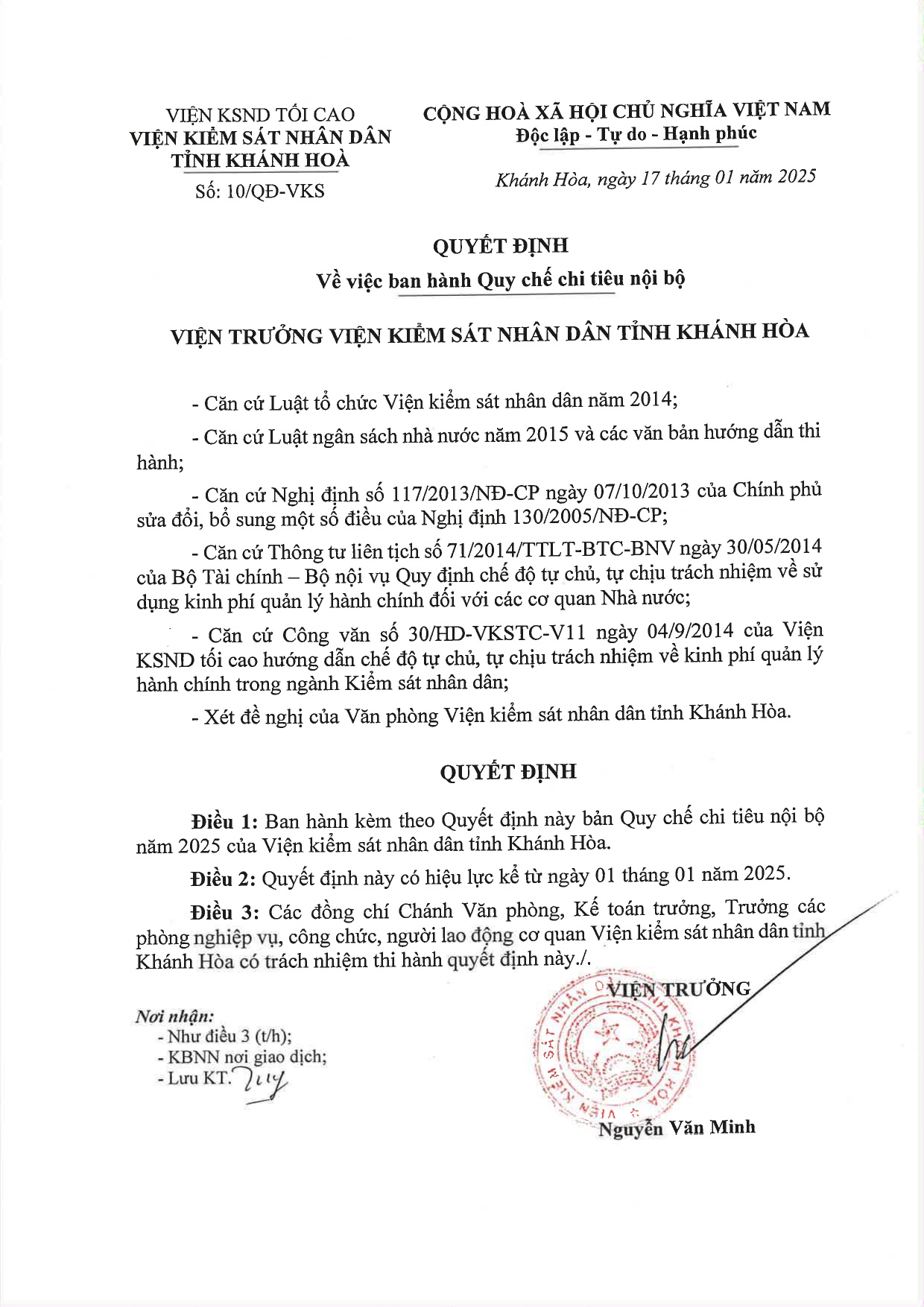 Quyết định về việc ban hành Quy chế chi tiêu nội bộ năm 2025