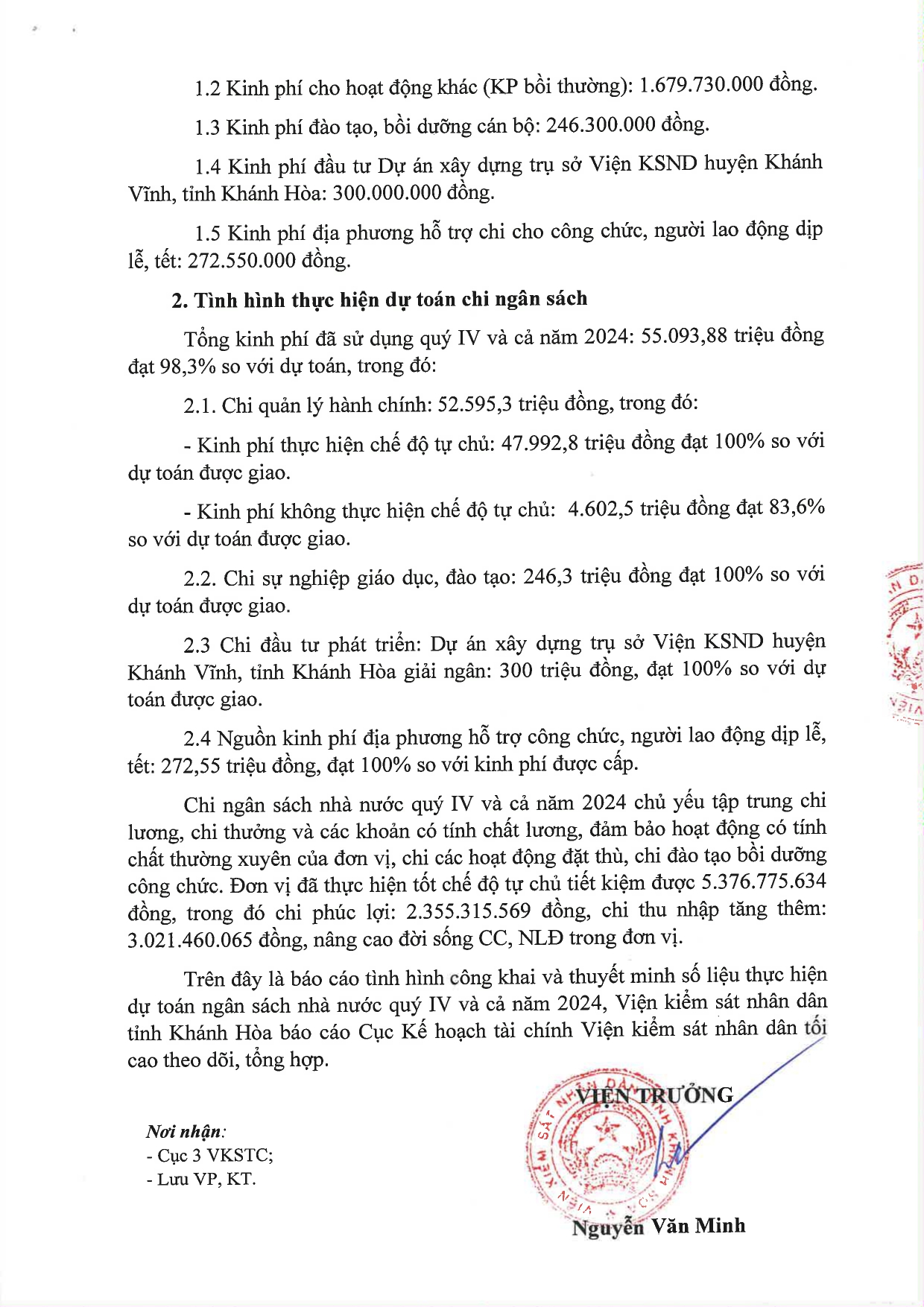 Báo cáo công khai và thuyết minh tình hình thực hiện dự toán ngân sách nhà nước Quý IV và cả năm 2024