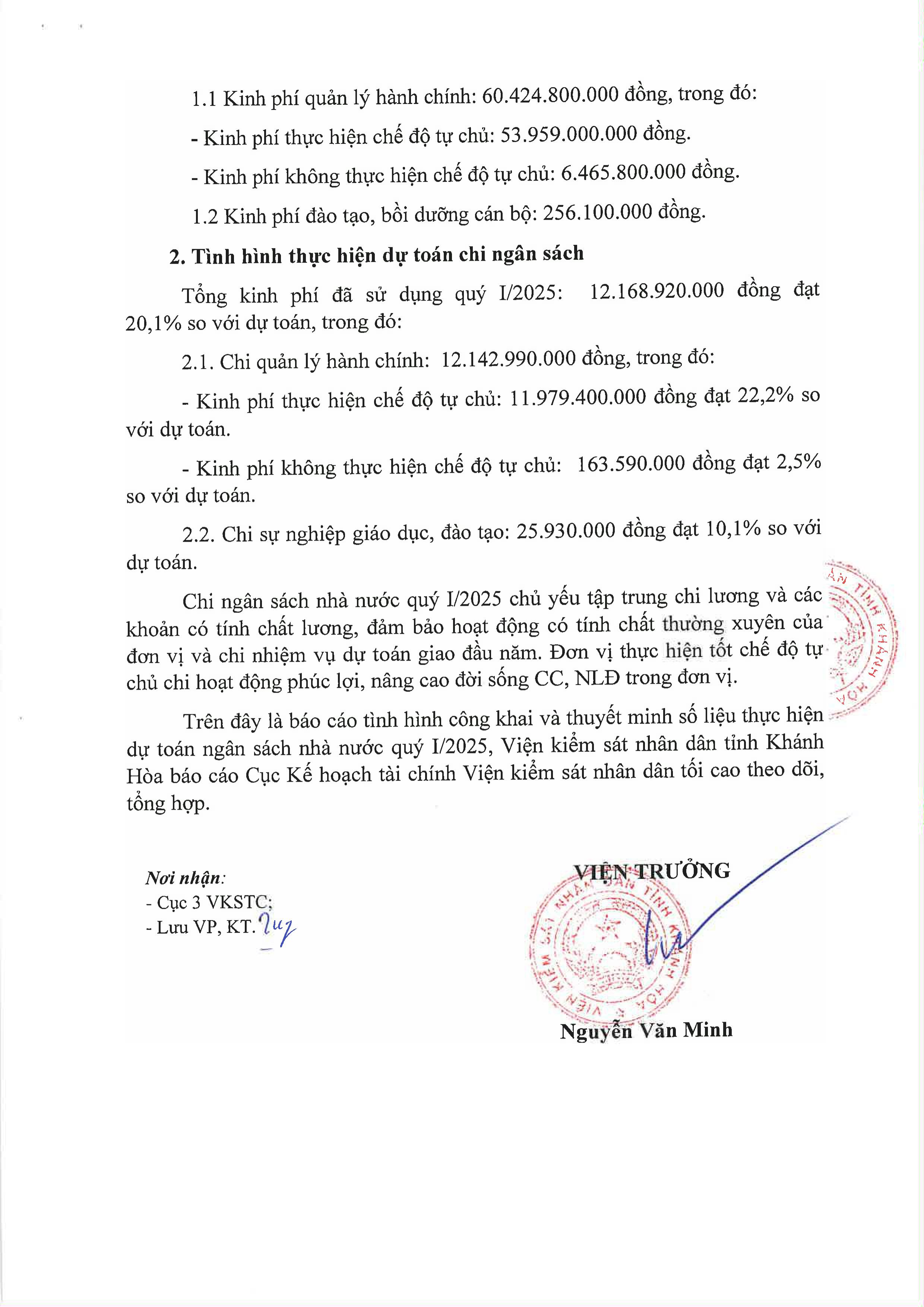 Báo cáo công khai và thuyết minh tình hình thực hiện dự toán ngân sách nhà nước Quý I năm 2025
