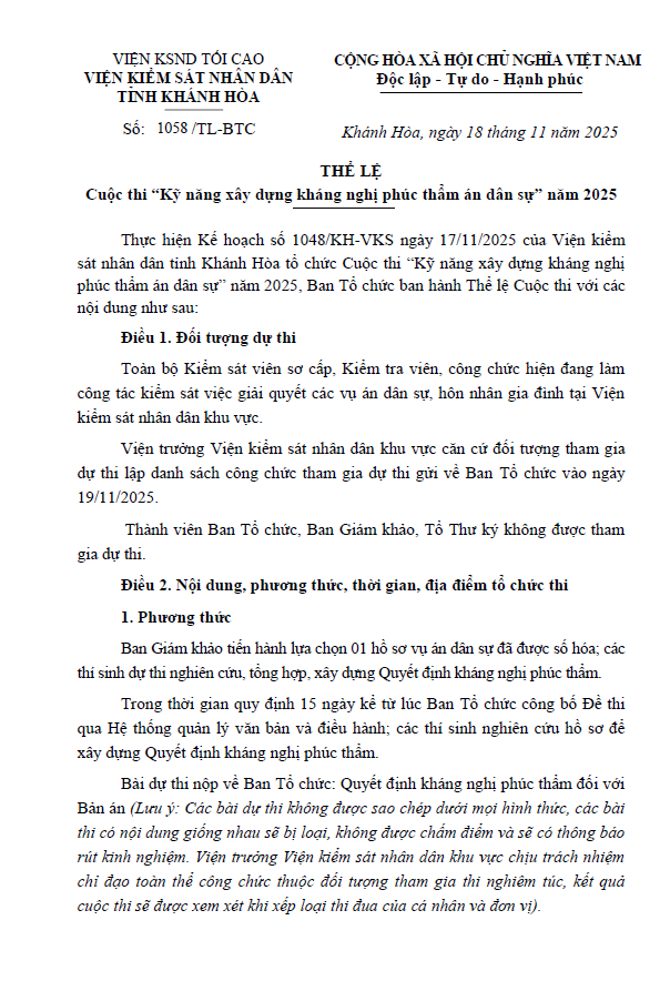 Thể lệ cuộc thi 