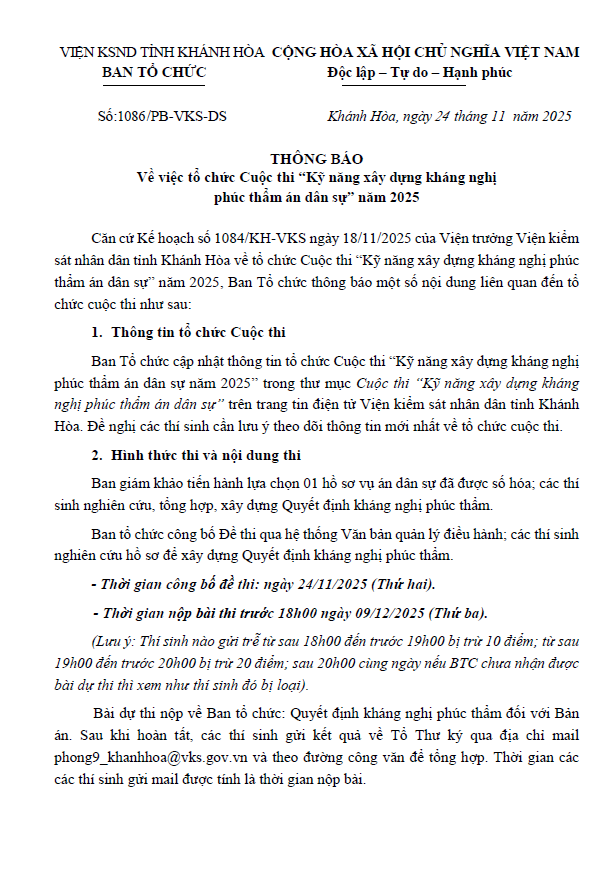 Thông báo về việc tổ chức cuộc thi 