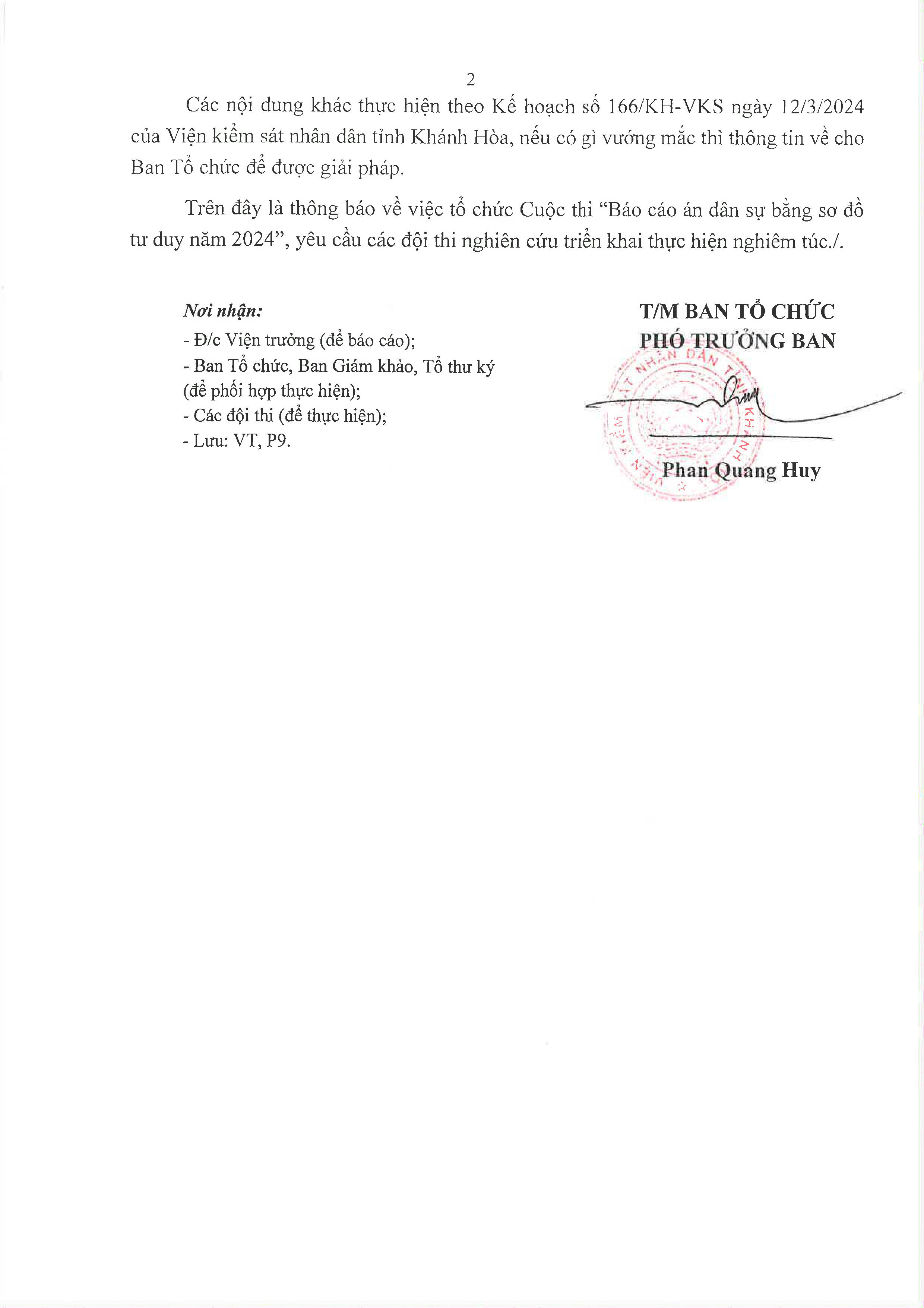 Thông báo tổ chức vòng 2 cuộc thi 