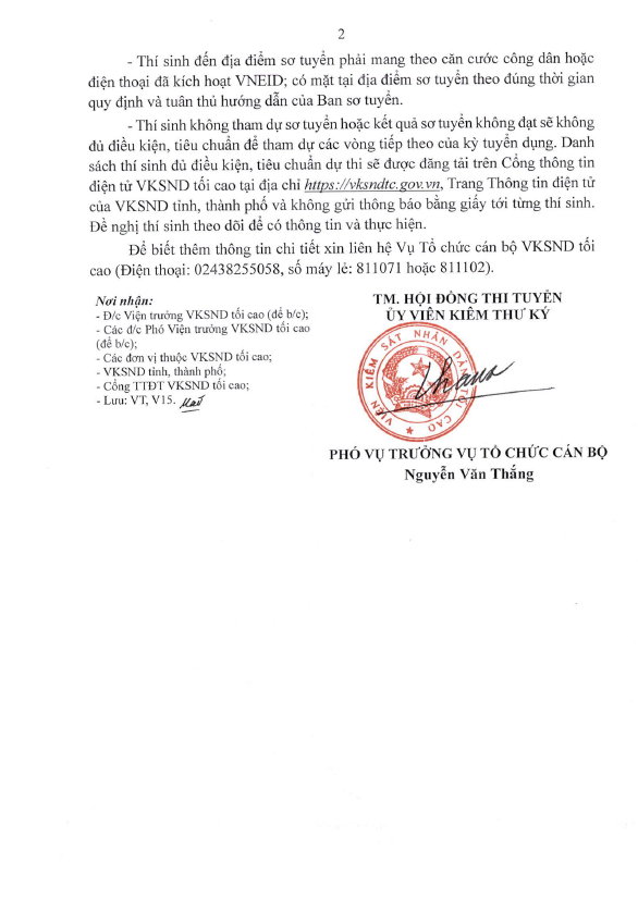 Thông báo về việc sơ tuyển kỳ thi tuyển dụng công chức nghiệp vụ kiểm sát ngành Kiểm sát nhân dân đợt 2 năm 2025