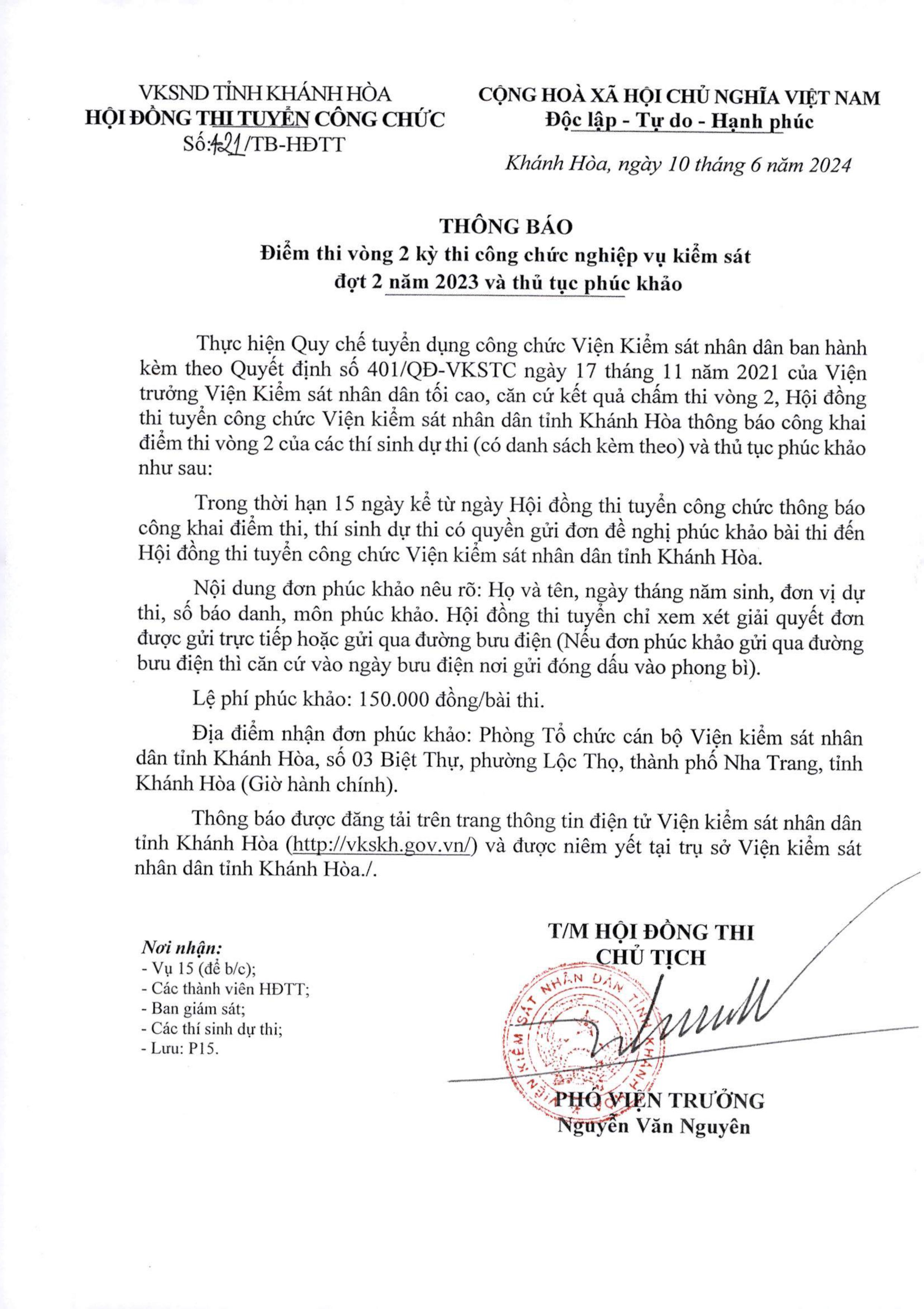 Thông báo điểm thi vòng 2 kỳ thi công chức nghiệp vụ kiểm sát đợt 2 năm 2023 và thủ tục phúc khảo