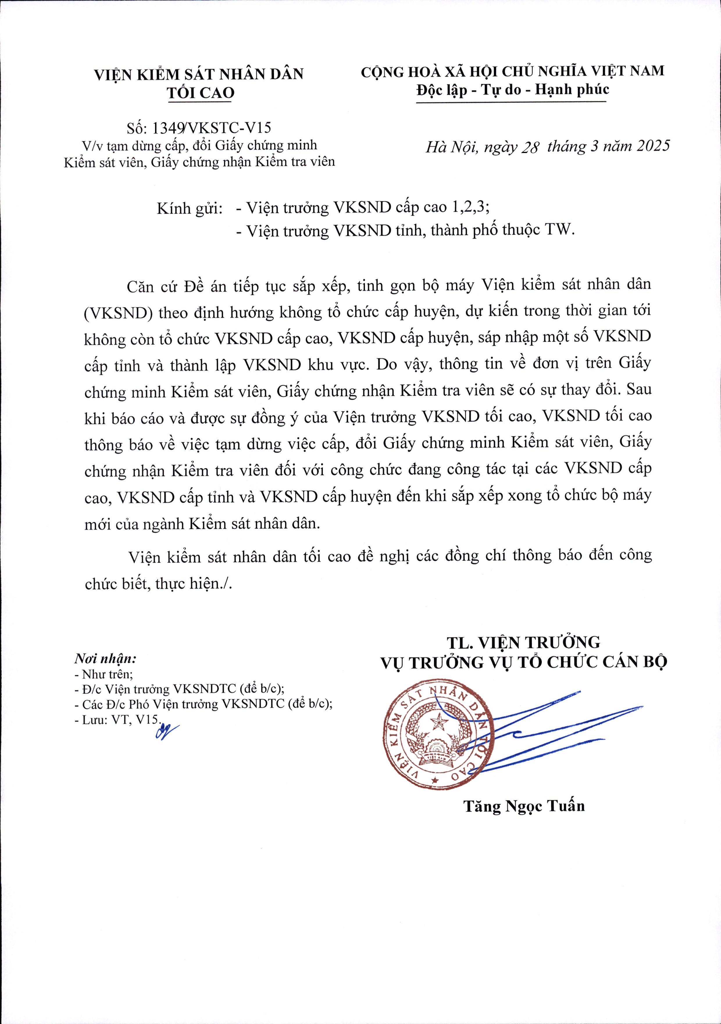 Thông báo về việc tạm dừng cấp, đổi Giấy chứng minh Kiểm sát viên, Giấy chứng nhận Kiểm tra viên