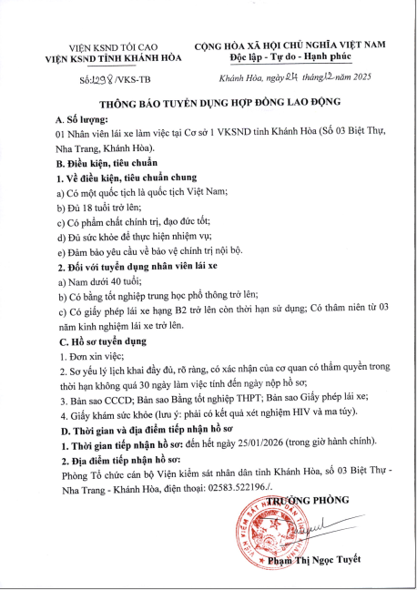 Thông báo tuyển dụng hợp đồng lao động